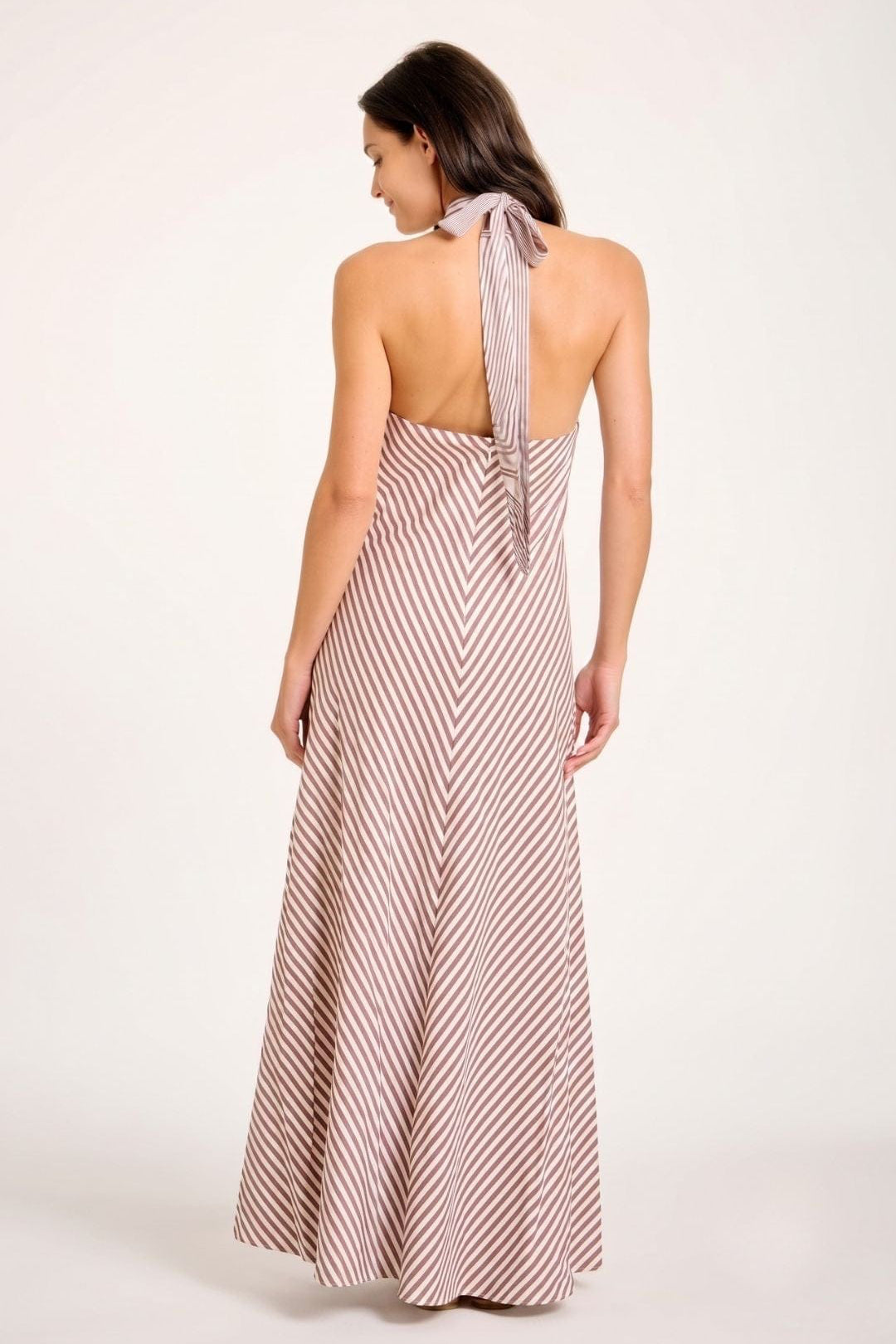 SITANO Dress Amore Halter Dress - Brown/White Stripes
