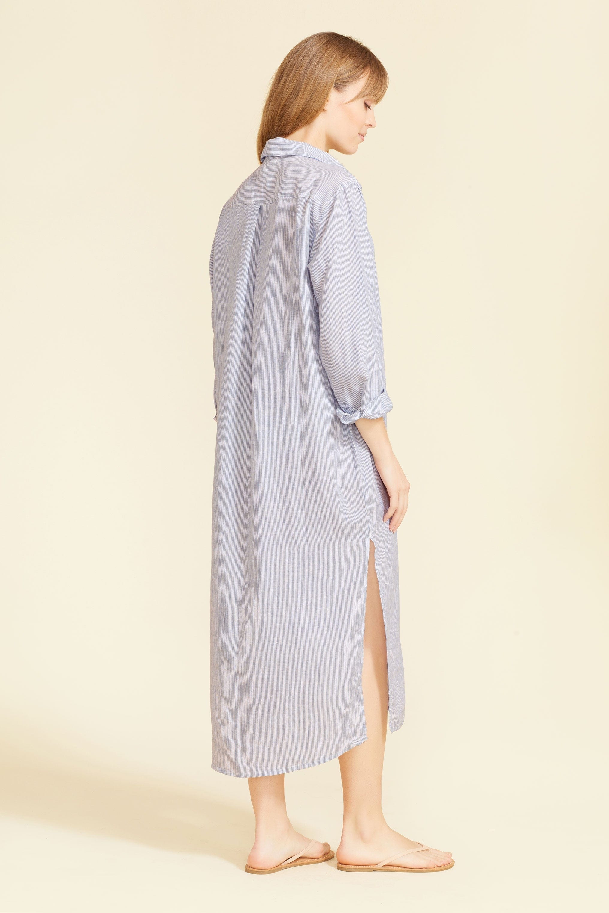 SITANO Dress Lido Midi Shirt Dress - Light Blue Stripes