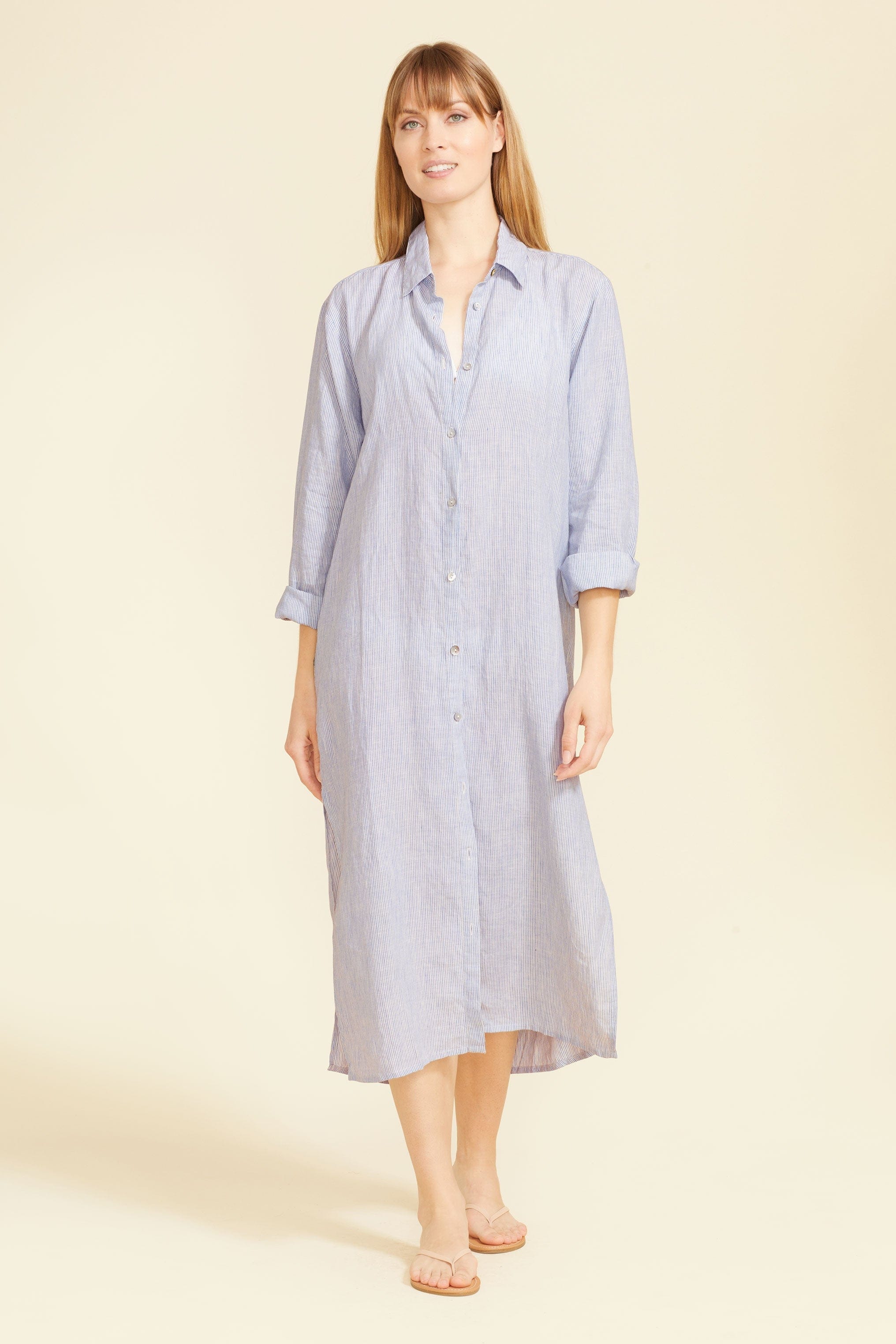 SITANO Dress Lido Midi Shirt Dress - Light Blue Stripes