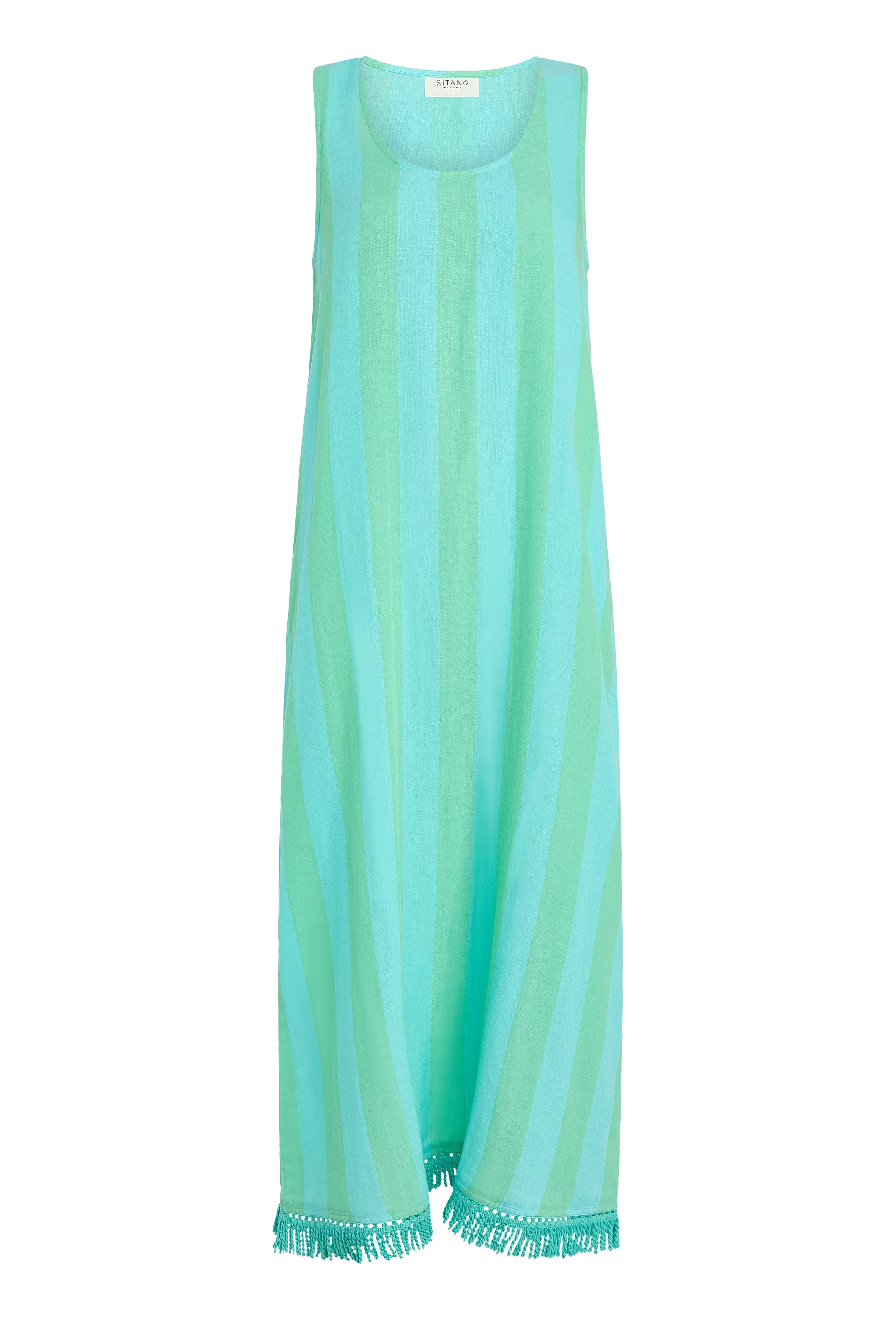 SITANO Dress Positano Midi Tank Dress - Blue/Green Cabana Stripes