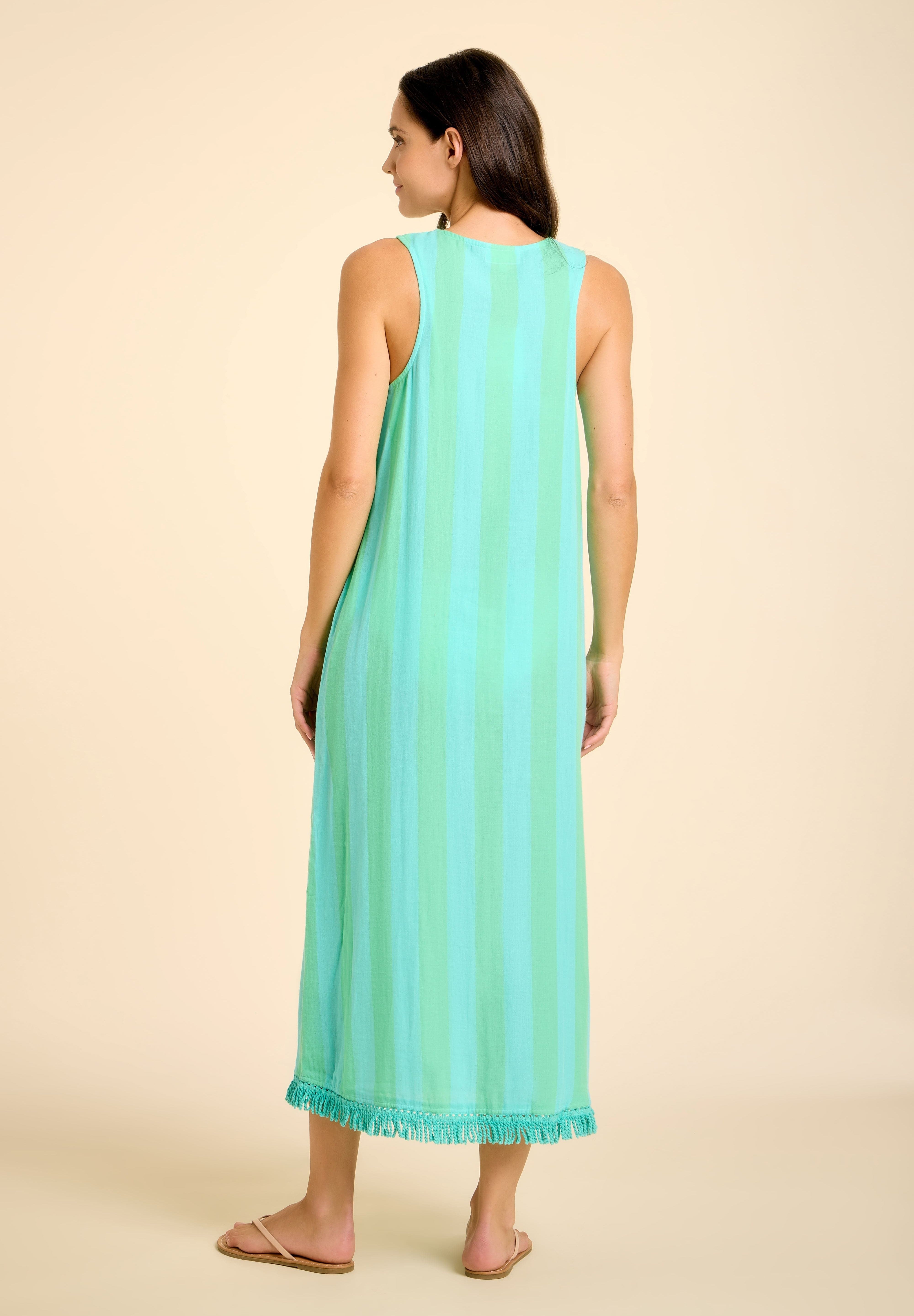 SITANO Dress Positano Midi Tank Dress - Blue/Green Cabana Stripes