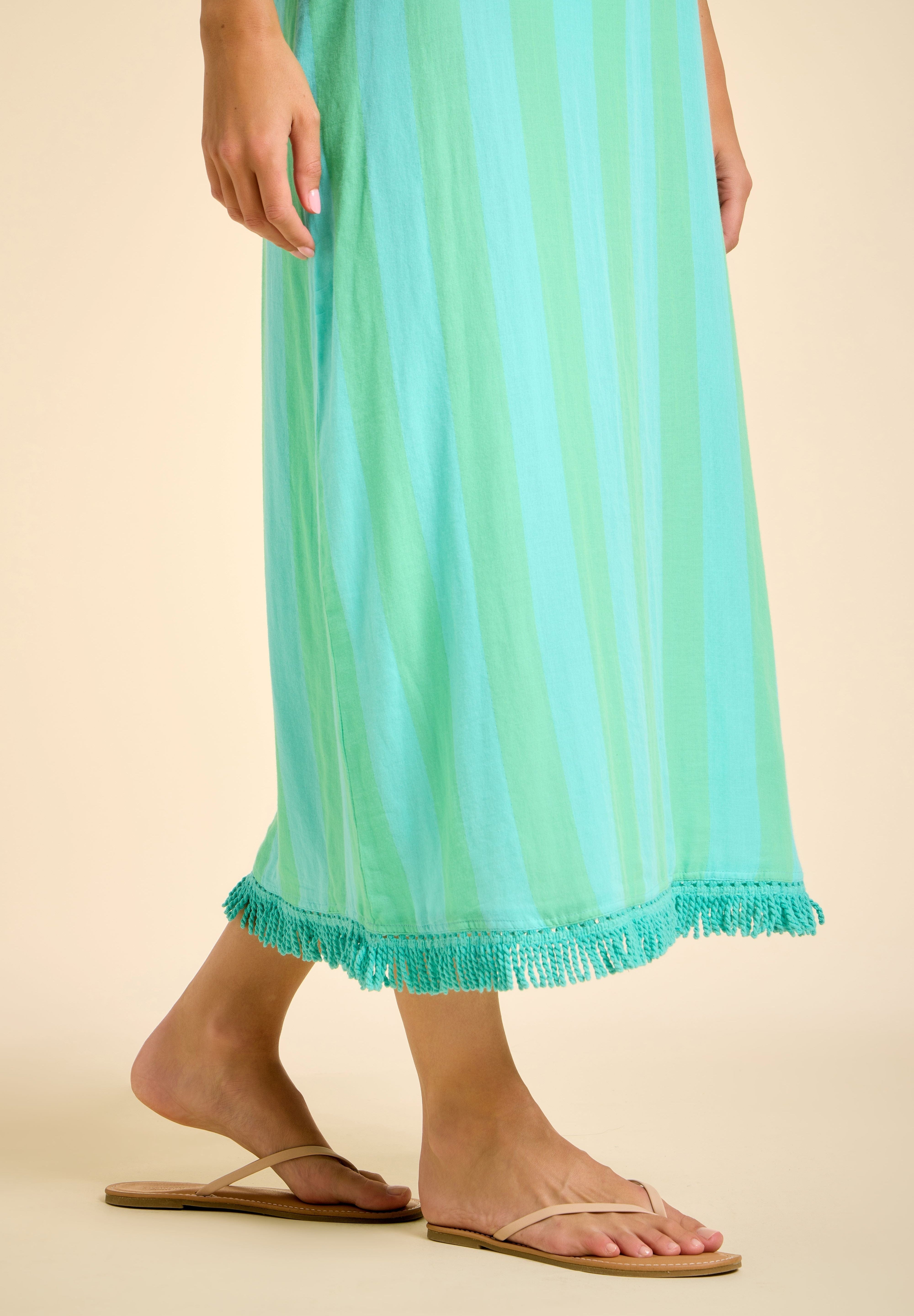SITANO Dress Positano Midi Tank Dress - Blue/Green Cabana Stripes