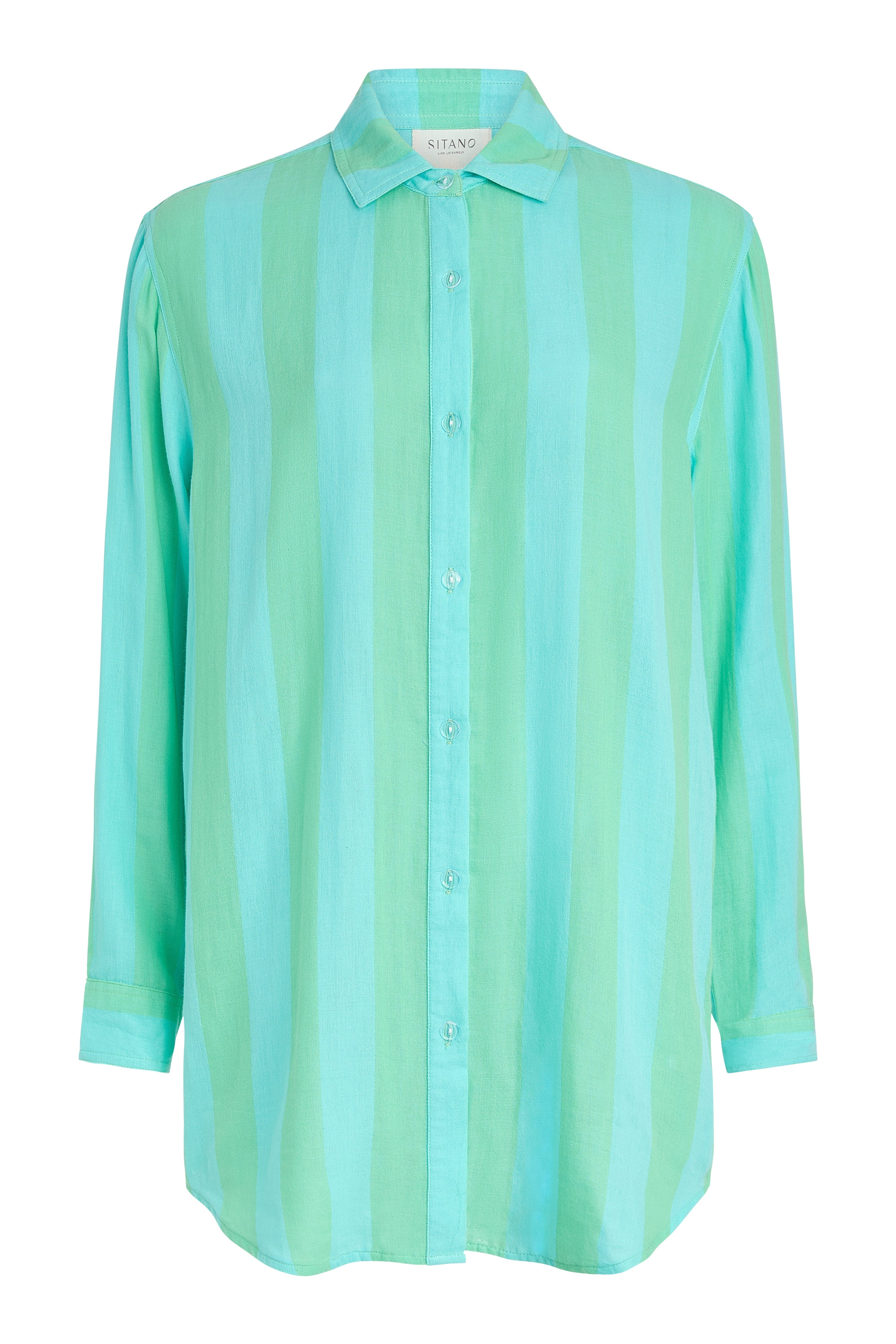 SITANO Dress Positano Shirt Dress - Blue/Green Cabana Stripes