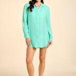 SITANO Dress Positano Shirt Dress - Blue/Green Cabana Stripes