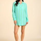SITANO Dress Positano Shirt Dress - Blue/Green Cabana Stripes