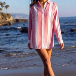SITANO Dress Positano Shirt Dress - Pink/White Cabana Stripes with Dots