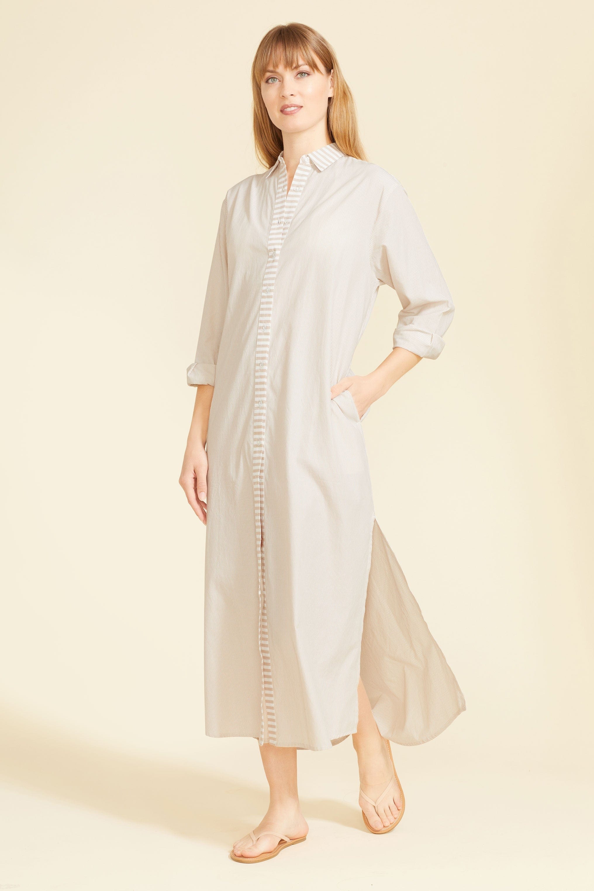 SITANO Dress XS / Tan Riga Dress - Tan Stripes