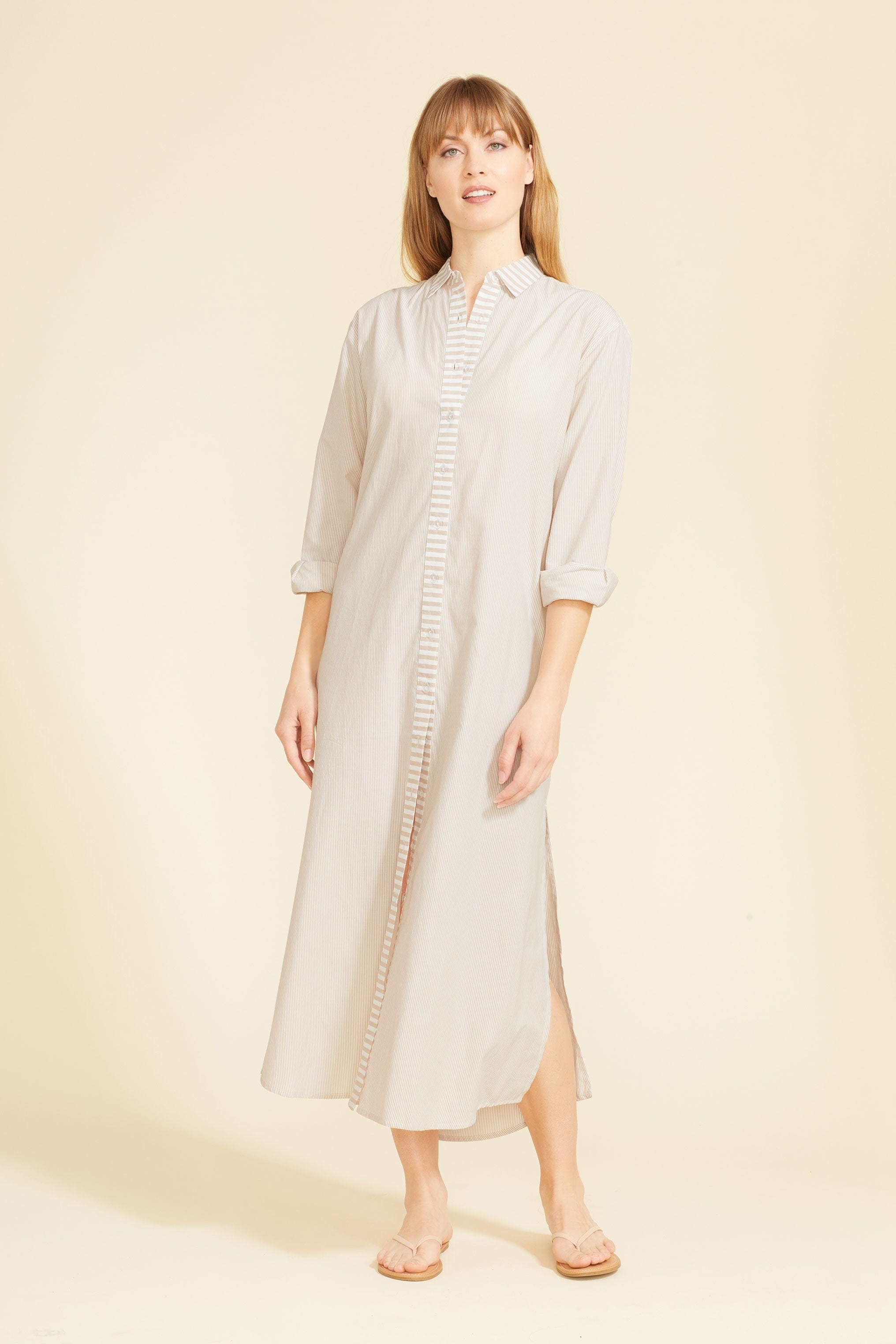 SITANO Dress Riga Dress - Tan Stripes