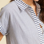 SITANO Dress Riga Short Sleeve Midi Dress - Navy Stripes