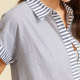 SITANO Dress Riga Short Sleeve Midi Dress - Navy Stripes