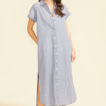SITANO Dress Navy Stripes / XS Riga Short Sleeve Midi Dress - Navy Stripes