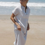 SITANO Dress Riga Short Sleeve Midi Dress - Tan Stripes