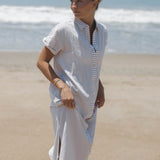 SITANO Dress Riga Short Sleeve Midi Dress - Tan Stripes