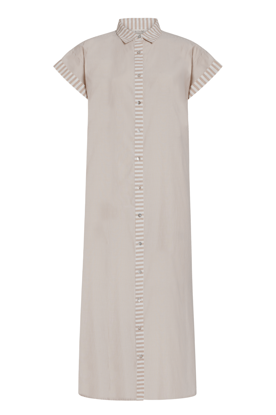 SITANO Dress Riga Short Sleeve Midi Dress - Tan Stripes