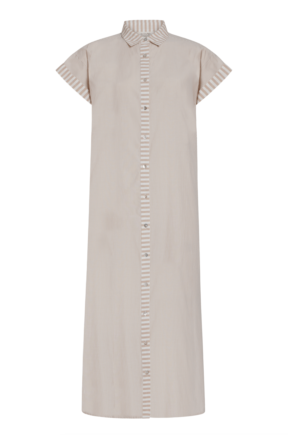 SITANO Dress Riga Short Sleeve Midi Dress - Tan Stripes
