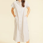 SITANO Dress Riga Short Sleeve Midi Dress - Tan Stripes