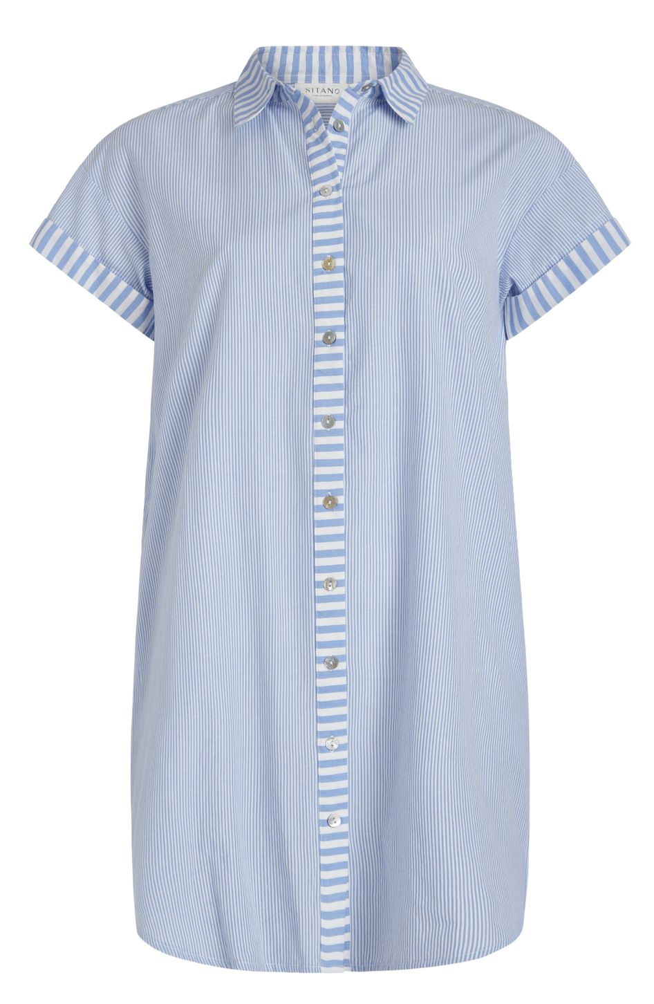SITANO Dress Riga Short Sleeve Short Dress - Blue Stripes