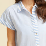 SITANO Dress Riga Short Sleeve Short Dress - Blue Stripes
