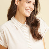 SITANO Dress Riga Short Sleeve Short Dress - Tan Stripes