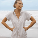 SITANO Dress Tan Stripes / XS Riga Short Sleeve Short Dress - Tan Stripes
