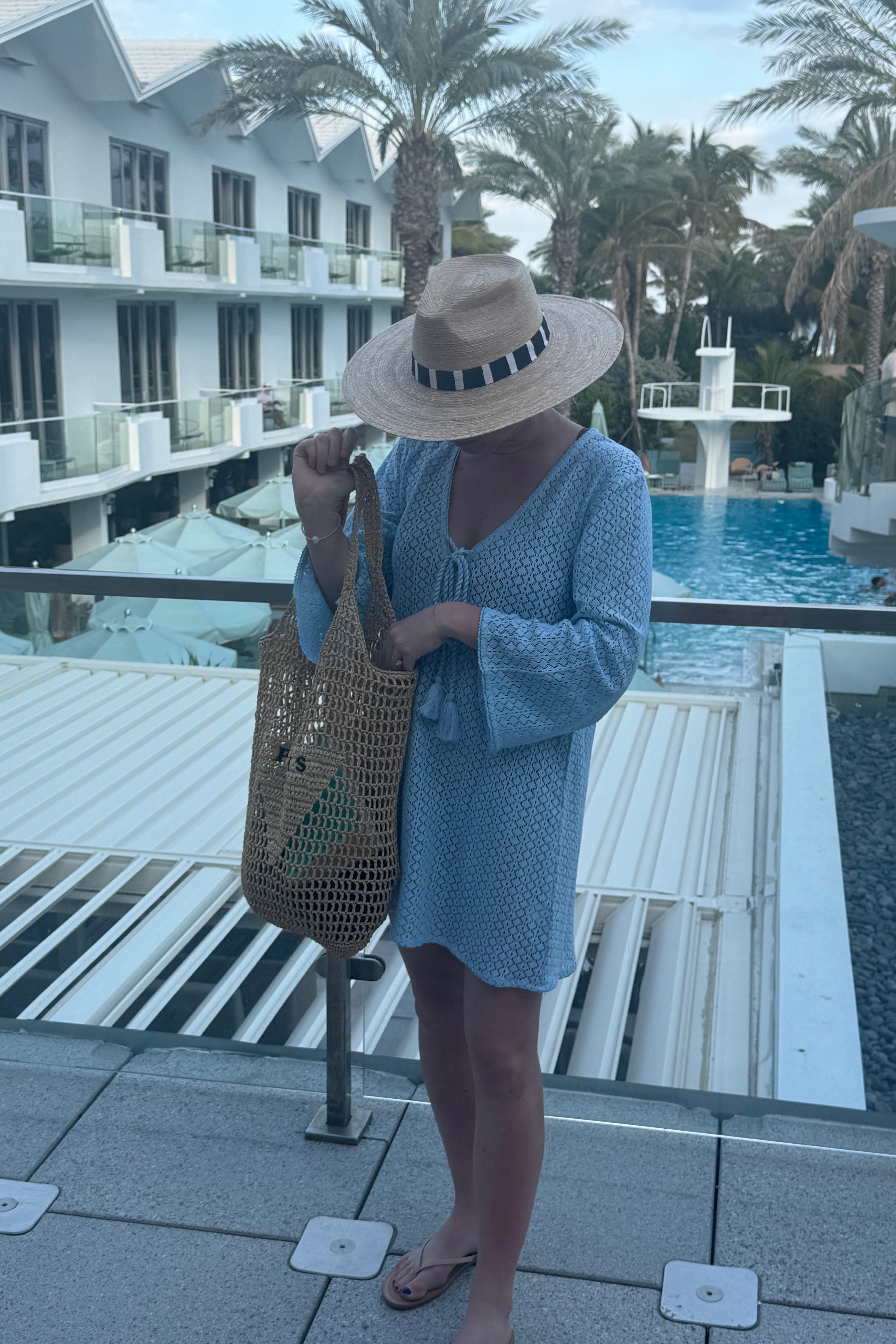 SITANO Dress Sorrento Bell Sleeve Dress - Aria Crochet in Light Blue