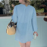 SITANO Dress Sorrento Bell Sleeve Dress - Aria Crochet in Light Blue