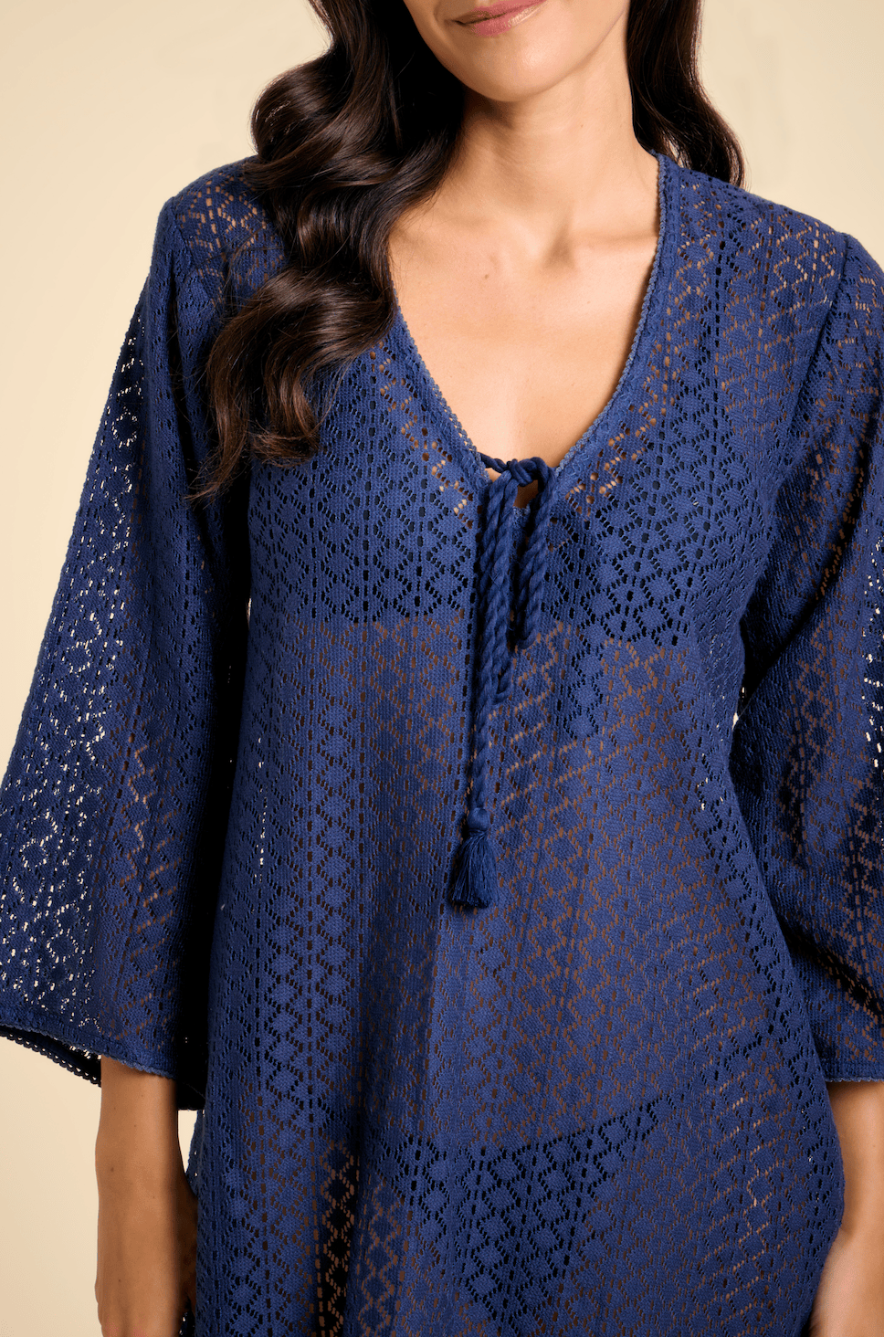 SITANO Dress Sorrento Bell Sleeve Dress - Aria Crochet in Navy