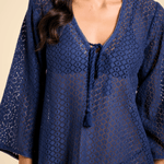 SITANO Dress Sorrento Bell Sleeve Dress - Aria Crochet in Navy