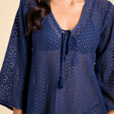SITANO Dress Sorrento Bell Sleeve Dress - Aria Crochet in Navy