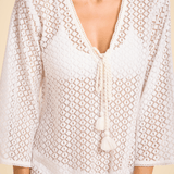 SITANO Dress Sorrento Bell Sleeve Dress - Aria Fabric in White