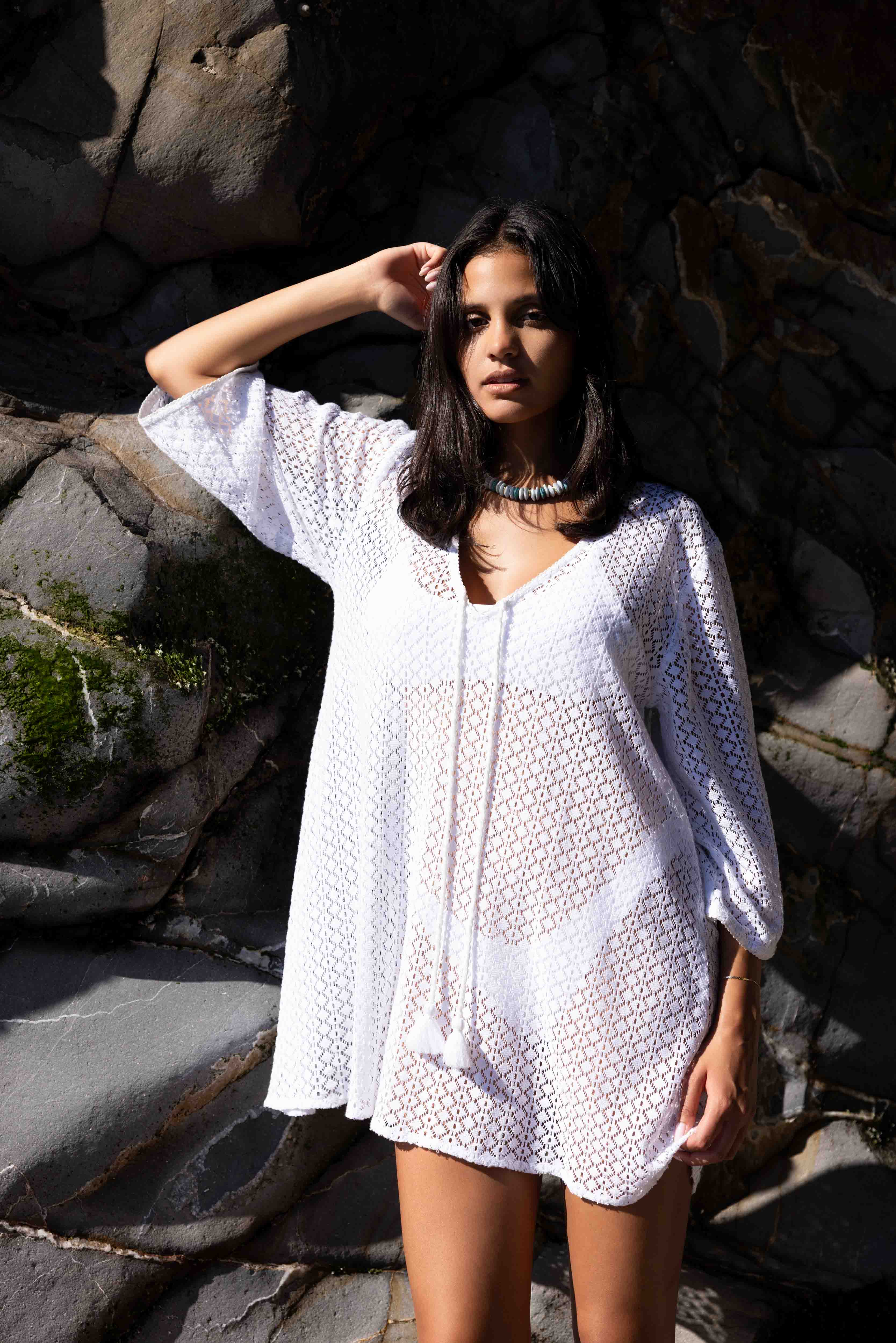 SITANO Dress Sorrento Bell Sleeve Dress - Aria Fabric in White