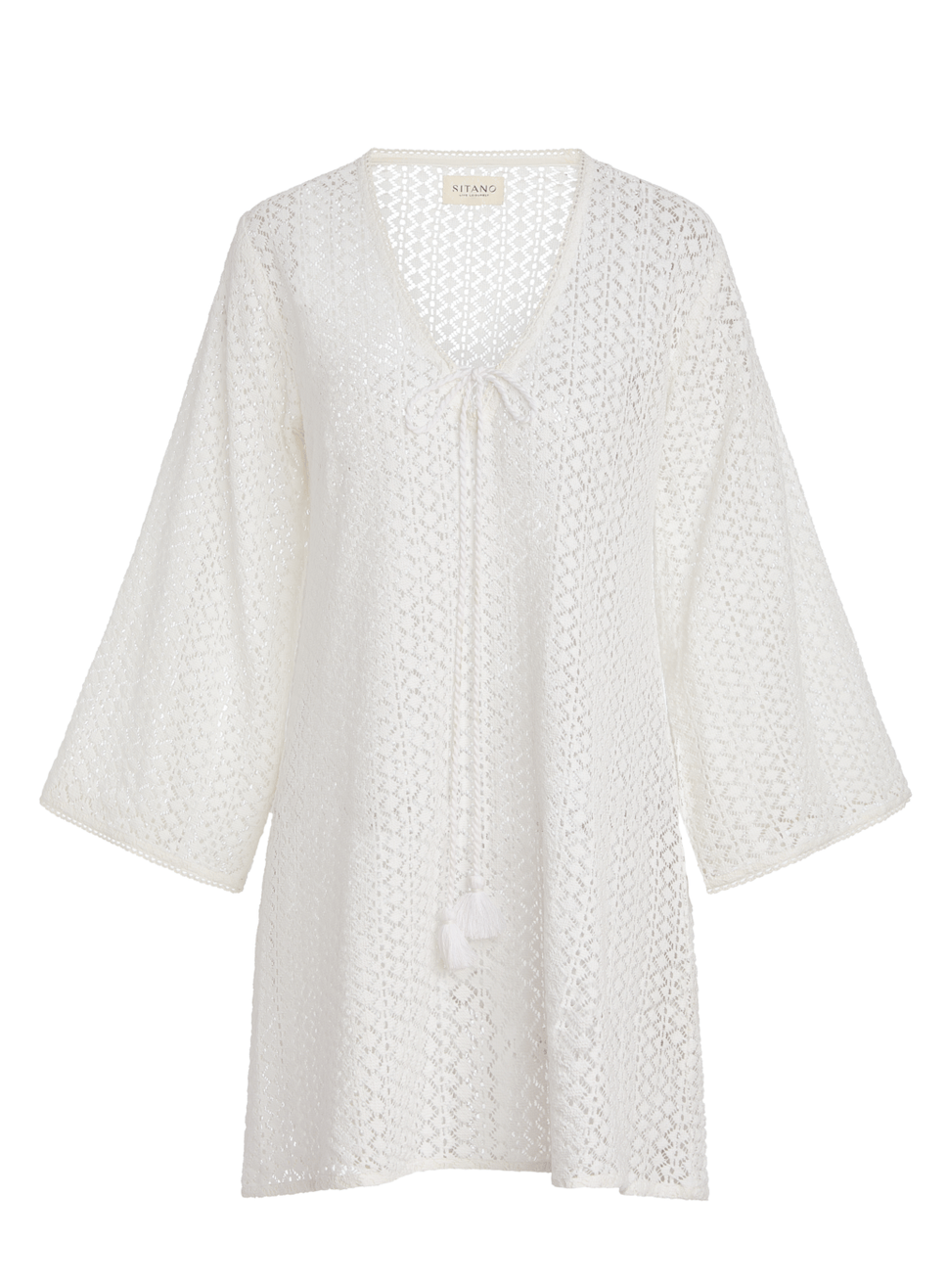 SITANO Dress Sorrento Bell Sleeve Dress - Aria Fabric in White