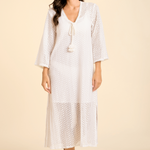 SITANO Dress Sorrento Bell Sleeve Maxi Dress - Aria Fabric in White