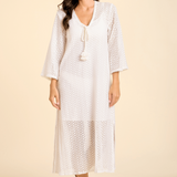 SITANO Dress Sorrento Bell Sleeve Maxi Dress - Aria Fabric in White