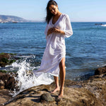 SITANO Dress Sorrento Bell Sleeve Maxi Dress - Aria Fabric in White