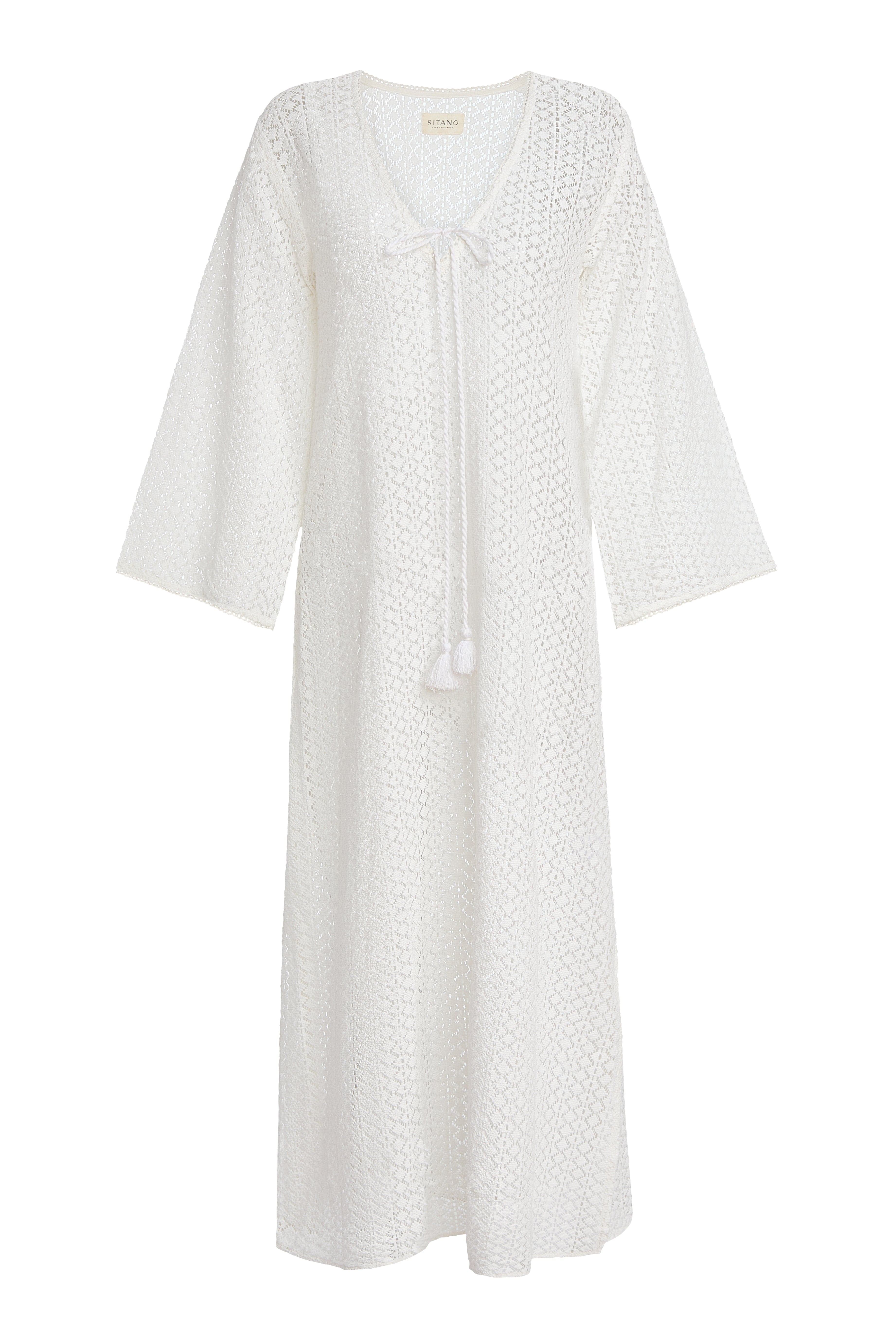 SITANO Dress Sorrento Bell Sleeve Maxi Dress - Aria Fabric in White