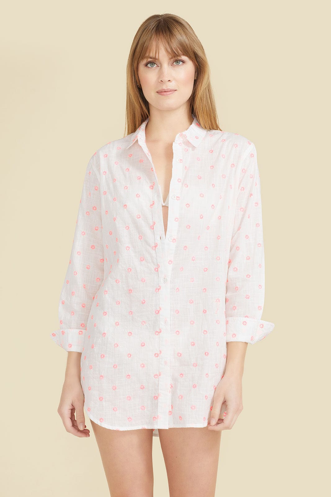 SITANO Primavera Shirt Dress - White with Pink Flowers