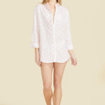 SITANO White with Pink Embroidery / XS Primavera Shirt Dress - White with Pink Flowers