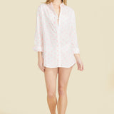 SITANO White with Pink Embroidery / XS Primavera Shirt Dress - White with Pink Flowers