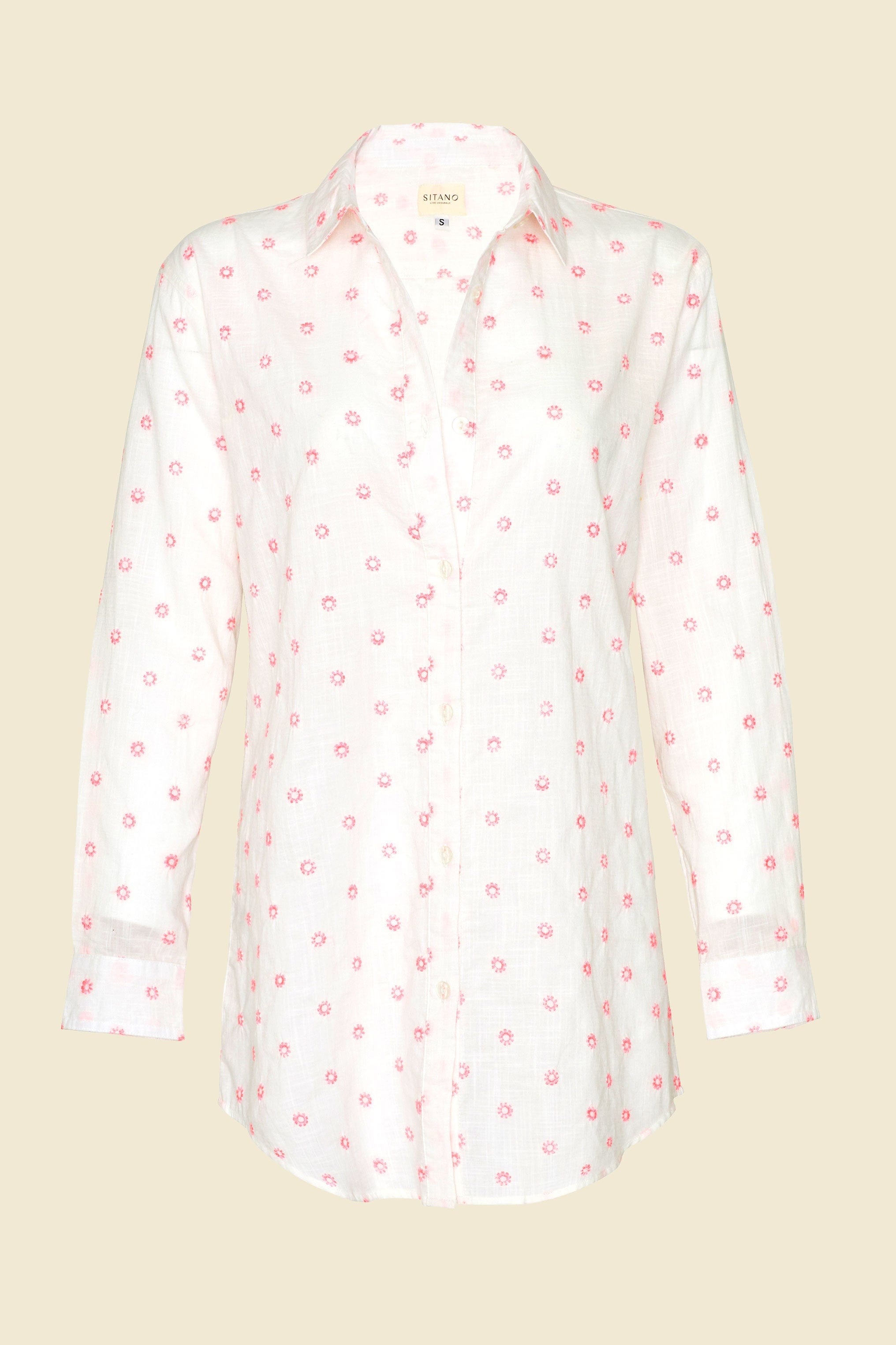 SITANO Primavera Shirt Dress - White with Pink Flowers