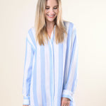 SITANO Swimwear Blue and White Cabana Stripes / XS Positano Shirt Dress - Blue/White Cabana Stripes