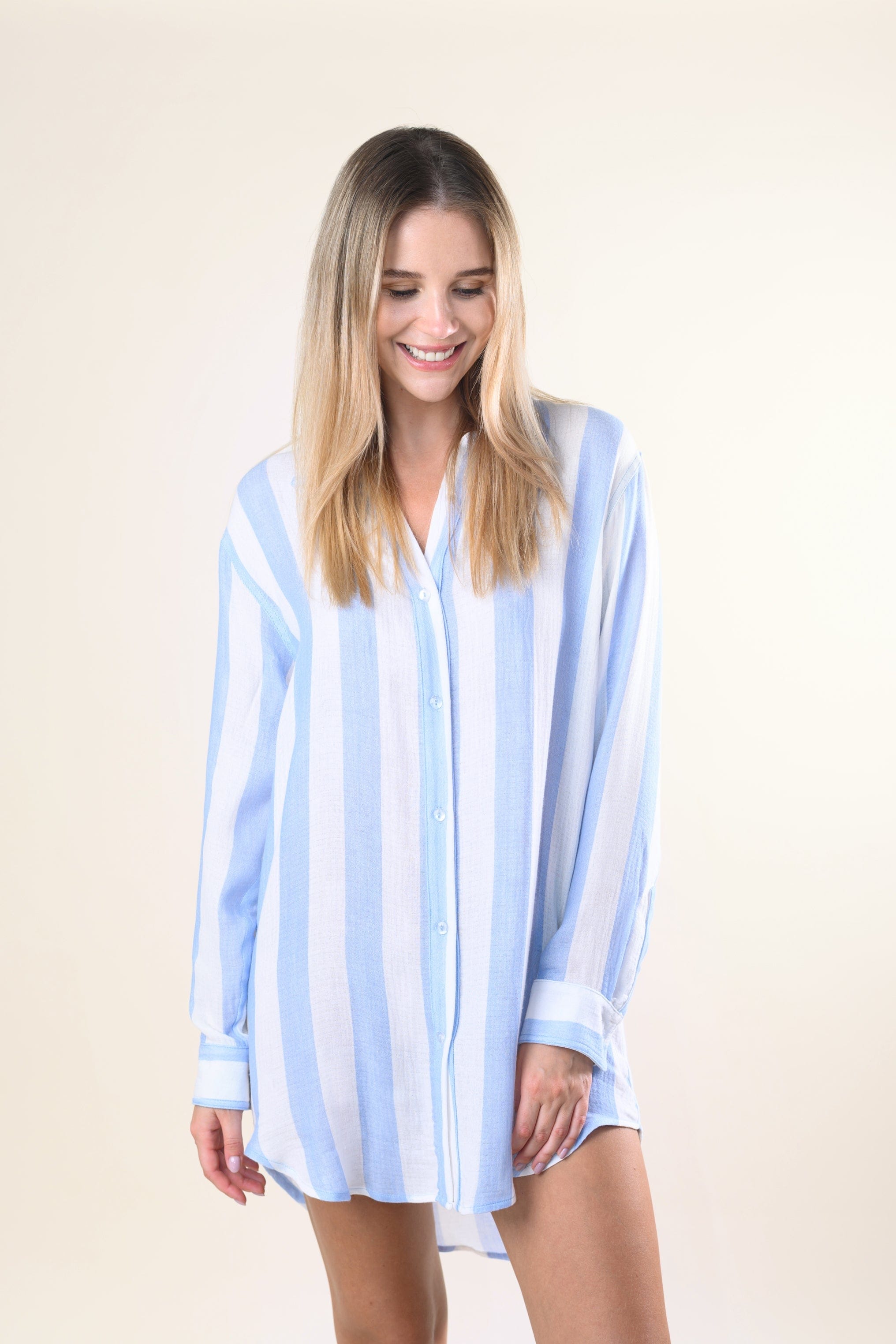 SITANO Swimwear Blue and White Cabana Stripes / XS Positano Shirt Dress - Blue/White Cabana Stripes