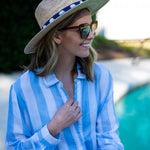 SITANO Swimwear Positano Shirt Dress - Blue/White Cabana Stripes