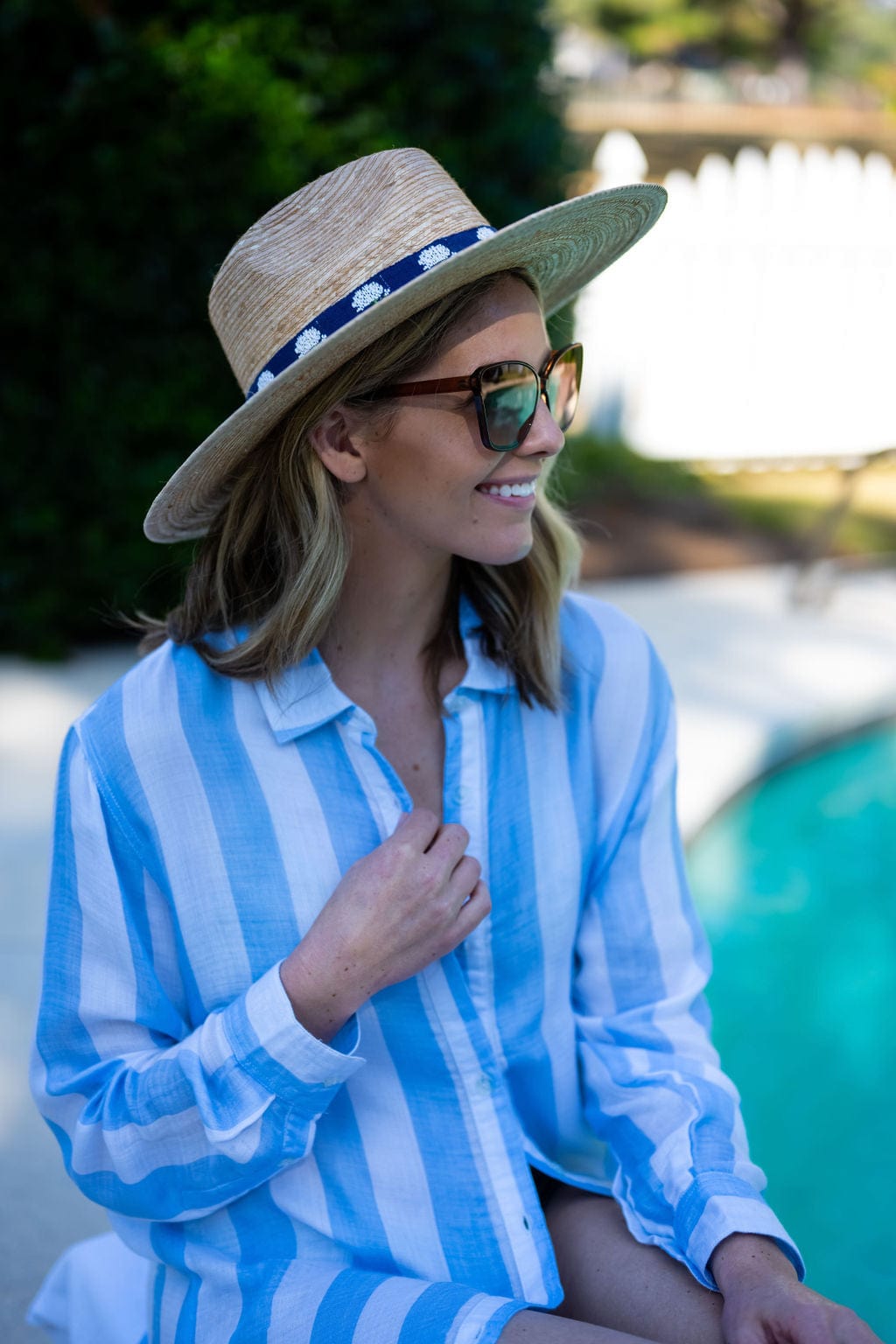 SITANO Swimwear Positano Shirt Dress - Blue/White Cabana Stripes