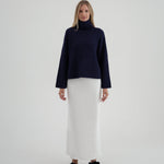 Soft Animal Wool Ribbed Turtleneck Sweater, Navy