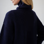 Soft Animal Wool Ribbed Turtleneck Sweater, Navy