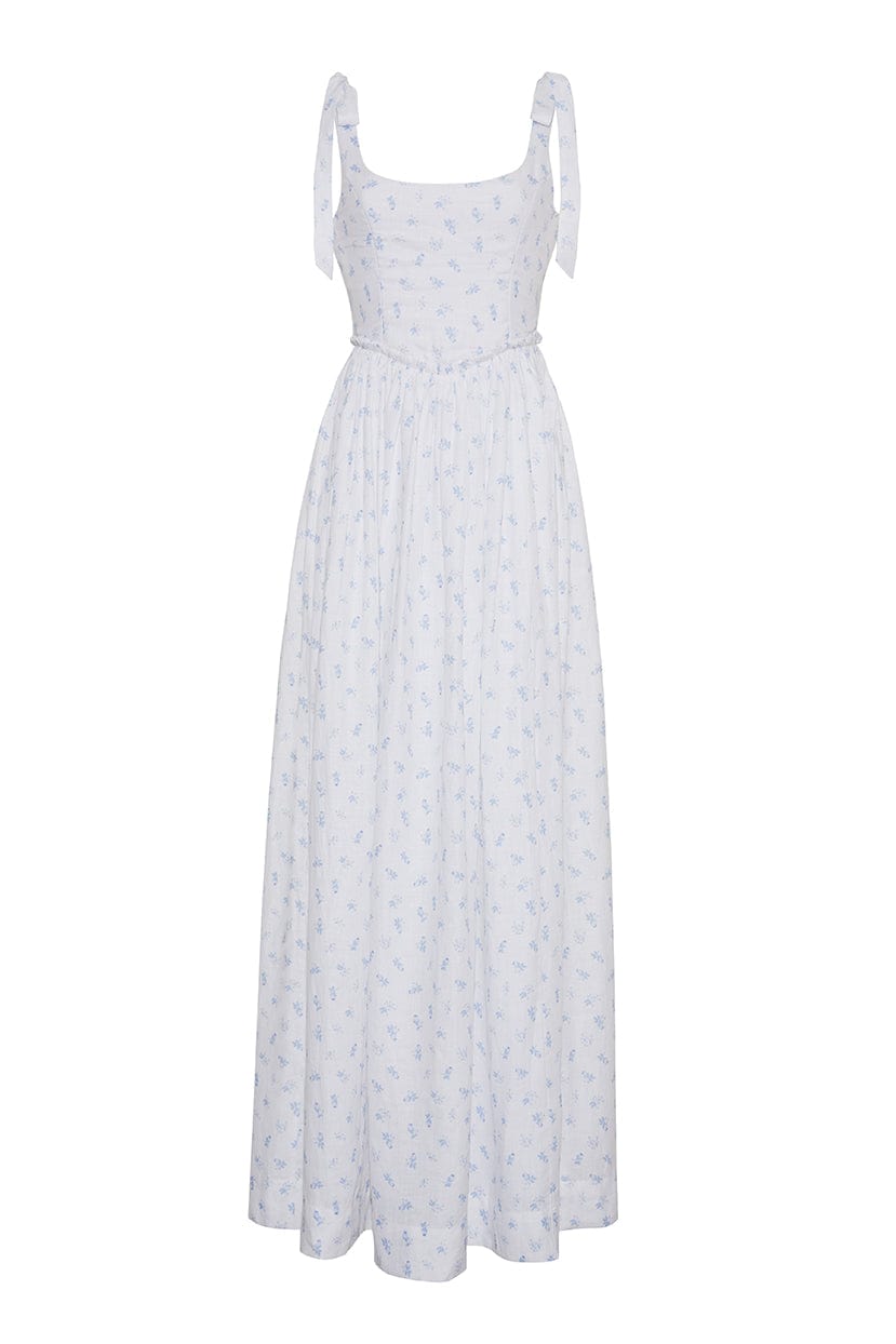 The Marie Dress in Ditsy Blue Floral Linen