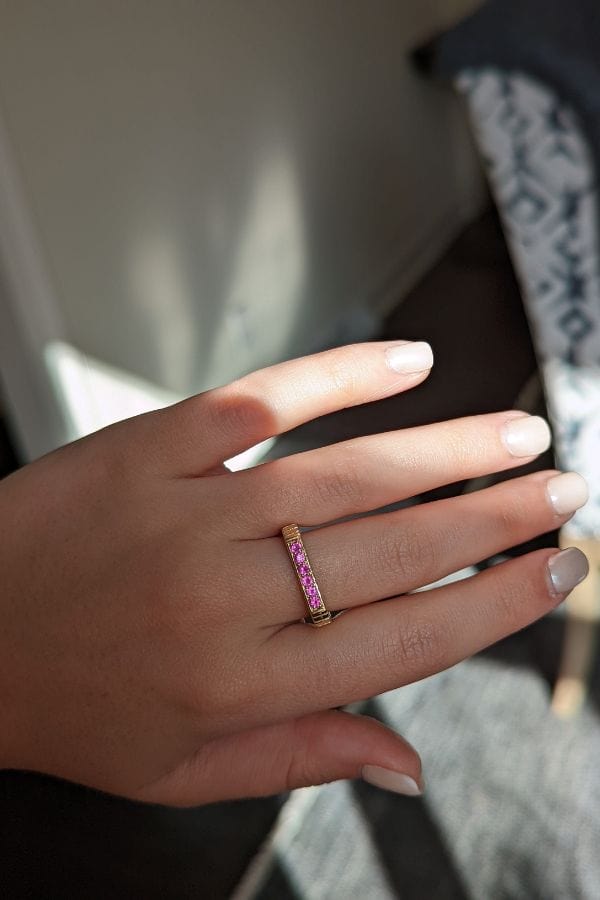 Spark Etched Stacking Band Ring - Pink Sapphire