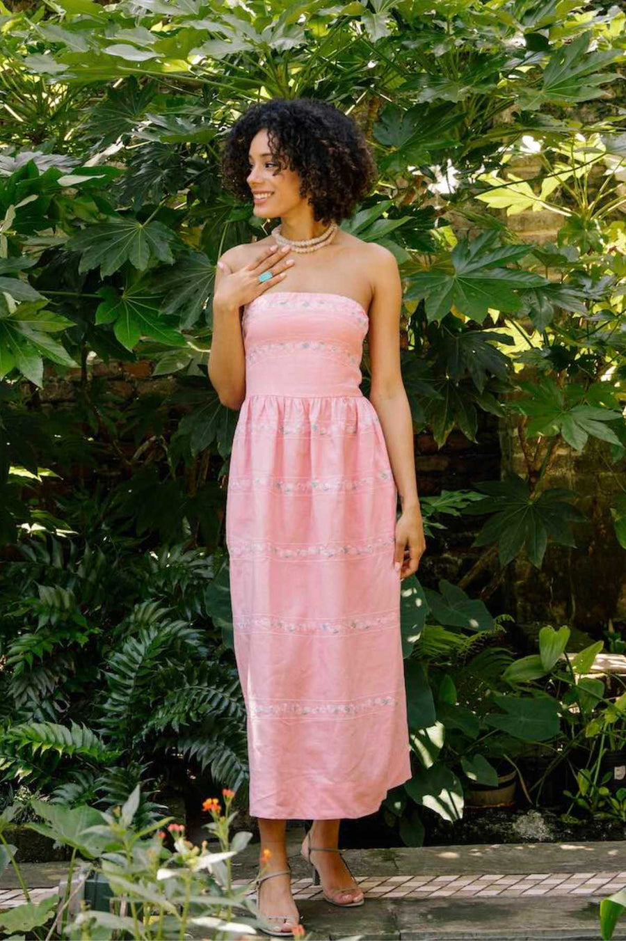 Anim Linen Strapless Dress in Geranium Pink