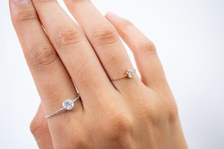 18k Diamond Chain Ring | Adjustable